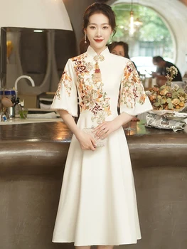 2022 китайска булка, сватбената вечерна рокля винтажное елегантна рокля чонсам в корейски стил vestidos източното рокля ципао с бродерия