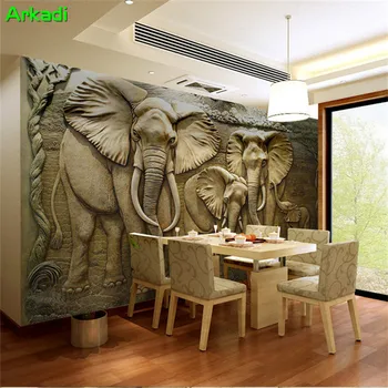 3D Юго-Източна Азия релефно слон тапети хол разтегателен фон тапети абстрактно изкуство декоративен пейзаж от всякакъв размер