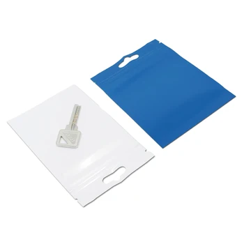 8,5 * 13 cm 200 бр./лот, сини / Прозрачни Самоуплотняющиеся на пластмасови Опаковъчни торбички, Затваряне на Поли джоб, Чанта За Съхранение с дупка За Окачване на