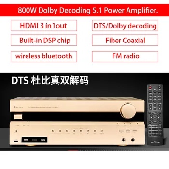800 W Домашен 5,1 Усилвател Dolby DTS Декодиране Ktv Температура Без Загуби, Usb FM Радио Домашно Кино Субуфер Усилвател на Оптичен Коаксиален