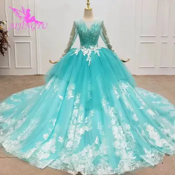 AIJINGYU Пакистански Принцеса Зелен Цвят Секси С Цените Прост Перли Целувка Рокли Сватбена Рокля За Младоженци