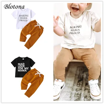 Blotona/ най-Новият годишен случайни комплект дрехи за малки момчета, тениска с къс ръкав и писмото принтом, върхове и стрейчевые ежедневни панталони, от 0 до 3 години