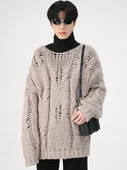 SYUHGFA Мъжки дрехи 2022 Есен Зима Кръгъл Отвор на Вратата Пуловер С Дълъг Ръкав Свободен Универсален Корейски Вязаный Пуловер Пуловер