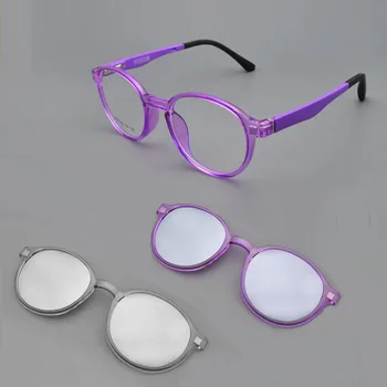 TR90 Кръгли Очила Малка Дограма Студентите Тесен Детска Оптични Рамки Клип на 3D Лещите са Прозрачни Очила Бял Син Пружинен Шарнир