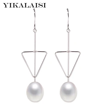 YIKALAISI бижута от сребро 925 проба, обеци с перли, нови автентични Естествени дълги обеци, модни бижута за Жени, 8-9 мм, геометрия