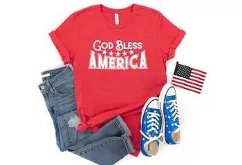 Бог да Благослови Америка, на 4 юли, Дамски Козметична Дамски Дрехи, Модни Памучен Тениска с кръгло деколте, Ежедневни Риза, Отгоре с Къс ръкав, Тениски