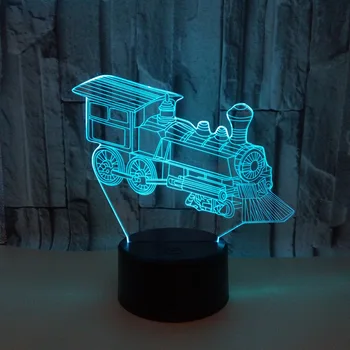 Влак 3D Визуална Илюзия Лампа Прозрачен Акрил за Нощно Led което променя Цвета Сензорен Маса Bulbing Lambas