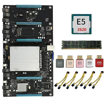 ГОРЕЩА дънна платка за майнинга ETH79-X5 БТК с процесора E5 2620 + DDR3 RAM 8G + адаптер виртуален дисплей + захранващ Кабел LGA2011 5 PCIE16X 65 мм