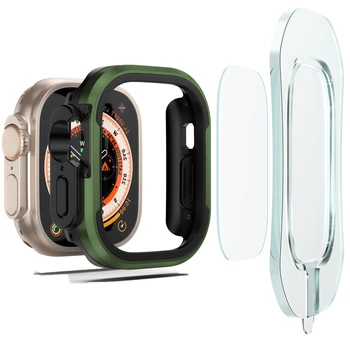 Закалено стъкло + Калъф за Apple Watch Ultra 49 мм TPU Броня с Алуминиева Рамка за iWatch Series 8 Протектор 49 мм Аксесоари