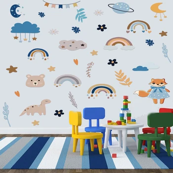 Карикатура Преливащи Облаци Динозавър Звезди Луната Стикер На Стената За Деца Детска Стая Детска Градина Пилинг и Стикер Художествена Рисувани Тапети