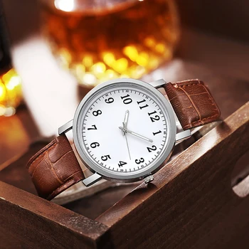 Кварцов часовник за двойки, дамски ръчни часовници с кожена каишка на часовник за ежедневието, за повечето случаи, удобни в чорап, Разпродажба