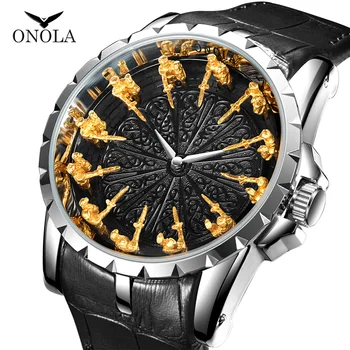 Марка ONOLA уникалните кварцови часовници мъжки луксозни розово злато кожени страхотен подарък за мъже модерни ежедневни водоустойчив часовник Relogio Masculino