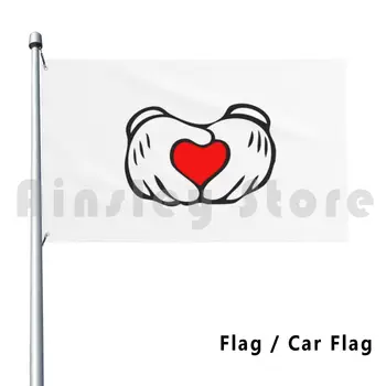 Милото сърце! Флаг На Автомобила Флаг Смешно Сърцето Любов Мики Карикатура Анимационен Филм Ръце