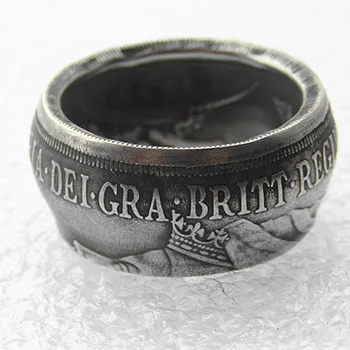 Монета-пръстен, ръчна изработка, Великобритания, 1893 година, сребърна корона на кралица Виктория с воал на главата, мед-ник в размери 8-16