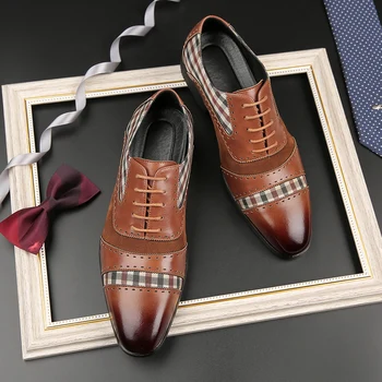 Мъжки Бизнес Италианската луксозна марка Кожени обувки в Ретро Стил, Дизайнерски Мъжки Обувки в тон, Ежедневни Официалната Сватбена Банкетная Мъжки Обувки