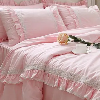 Нов дантелен комплект спално бельо с волани, елегантно спално бельо принцеса, подходящ чаршаф, покривка, emboridery, спално бельо, сватбена украса