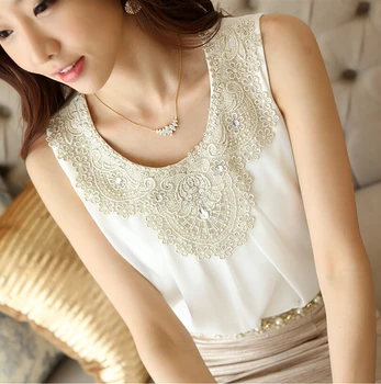Нова Лятна Модни Дамски бяла Шифоновая Блуза, Ежедневни Лейси Блуза без ръкави, потници, Blusas Femininas, големи размери 3XL