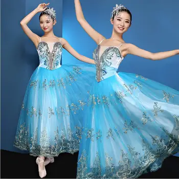 Новата Жена на синята облекло за танцьорите-една рокля с класически дизайн, Китайски Народни Танци, Костюми, празникът на Пролетта, сценичното танцово рокля