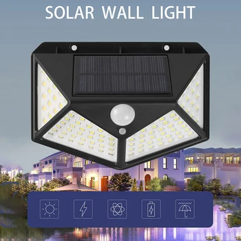 Открит Слънчева Светлина 100 LED Трехрежимный Сензор за Движение, с монтиран на стената Лампа, Открит Водоустойчив Уличен Фенер На Слънчеви Батерии Градински Аксесоари
