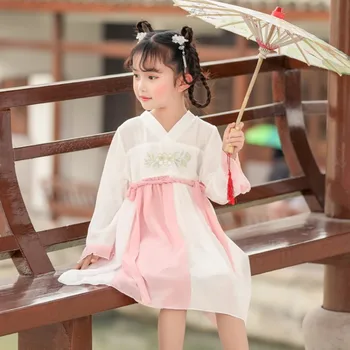 Пролетно-Есенни Рокли с Цветен Модел на Китайския национален Стил За Момичета, Традиционната Рокля с Дълги Ръкави За Момичета, Скъпа Облекло Принцеса Ханфу