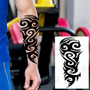 Черни Бодли Маорите Временни Татуировки За Мъже И за Възрастни Реалистични Шипове Лъв Компас Тигър Фалшиви Татуировки Етикети На Ръка Татуировки За Тяло DIY