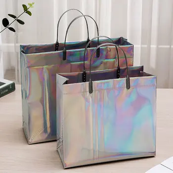 Креативна Прозрачна Чанта-тоут, Холограма Чанта за Пазаруване Цветове на Дъгата, Многофункционална Чанта с Голям капацитет с едно рамо